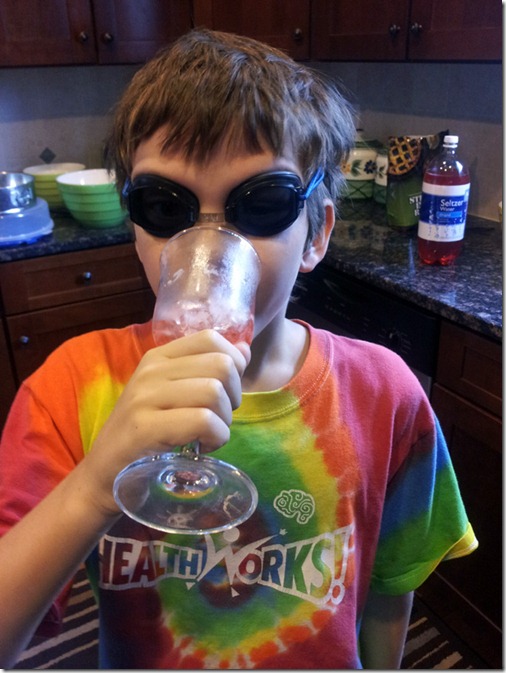 drinking sparkling koolaid in goggles