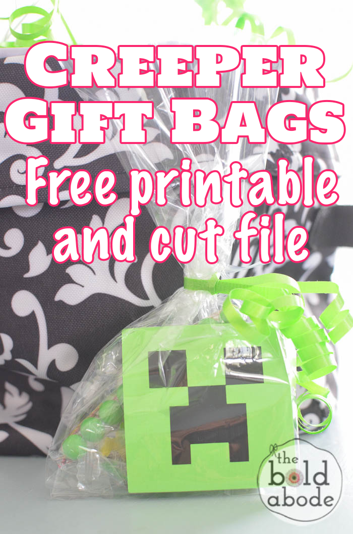 Delight your MineCraft fans with these super cute Creeper Gfit Bags. Free Creeper Printable and Cut File! 