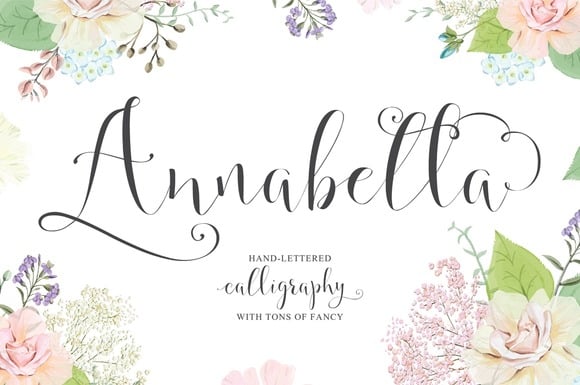 Meet Annabella. Elegant and sweet hand-lettered calligraphy style script. She's soon to be your favorite for weddings, stationary, logos and more.