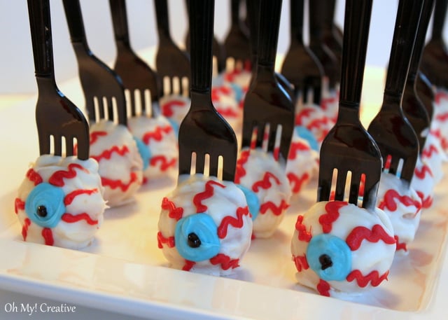Evil Eyeball Halloween Cake Pops On A Fork