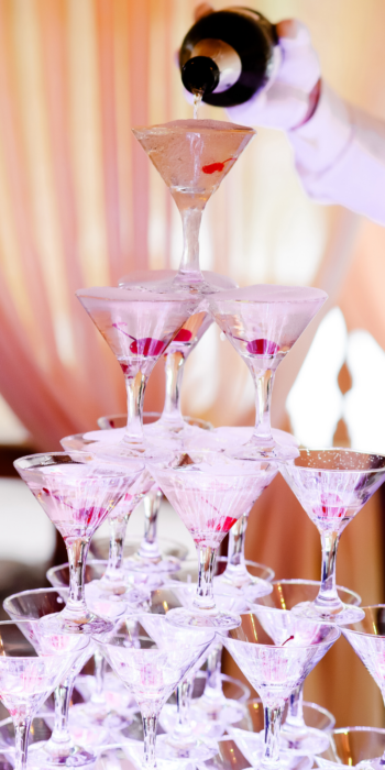 a pink champagne tower for Toasts for New Years Eve