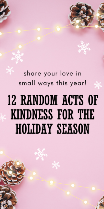 pinterest pin with pine cones and snowflakes for the post 12 Small Random Acts of Kindness to Spread Holiday Cheer