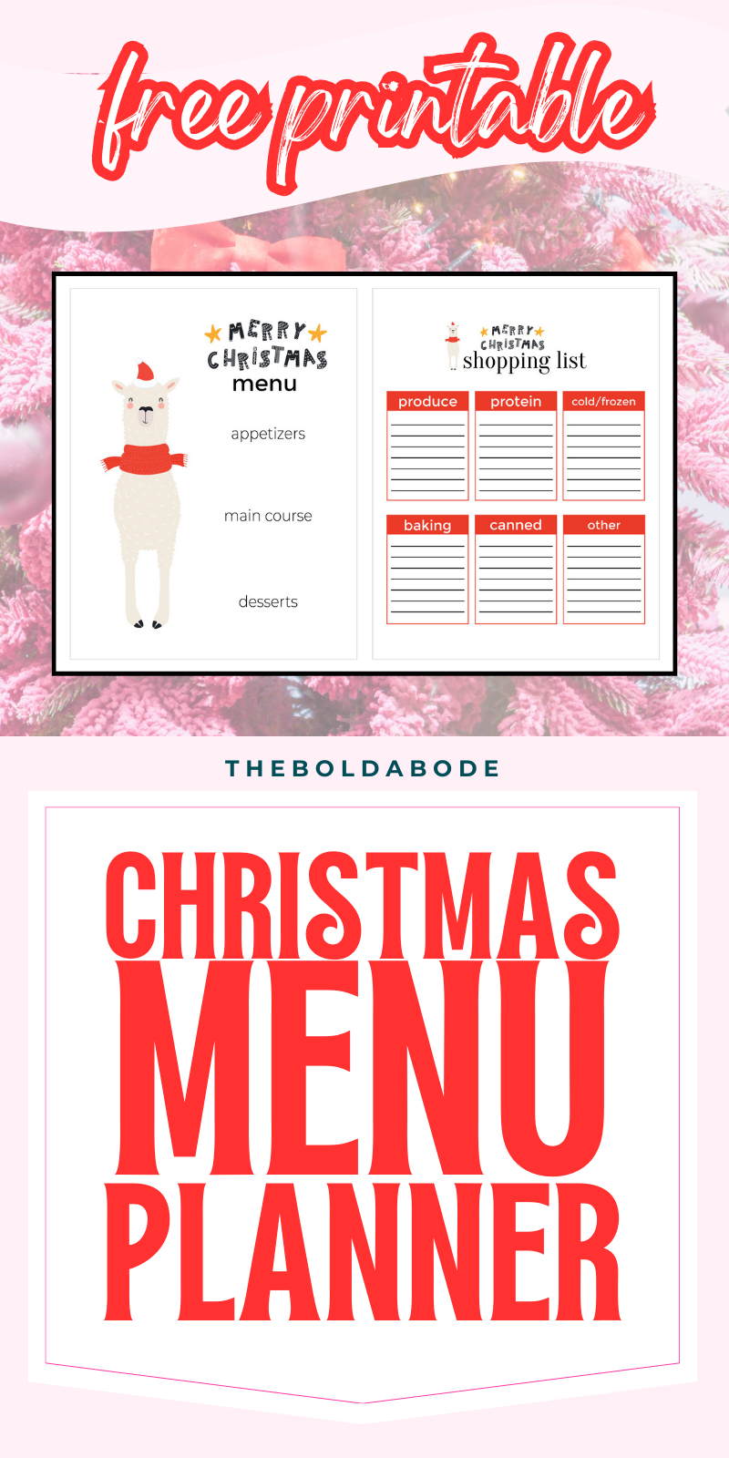 Christmas Menu Planner and Shopping List Printable