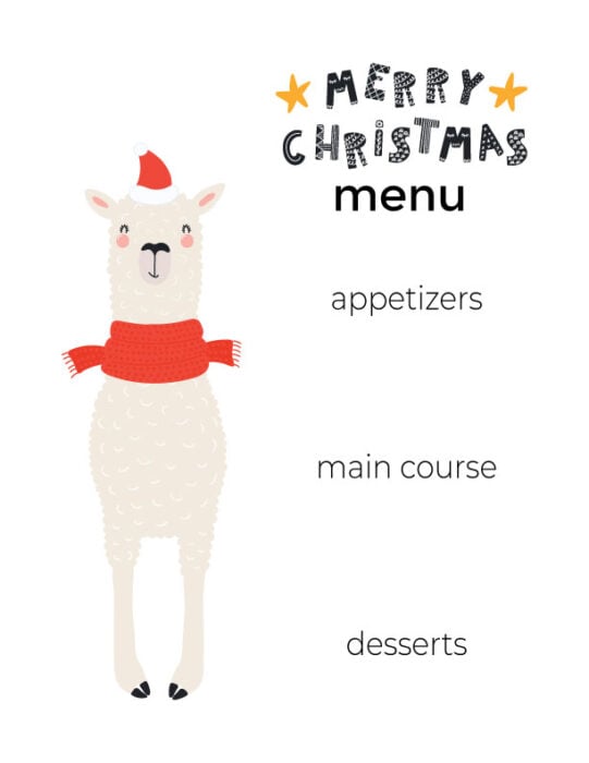 Christmas Menu Planner Llama design