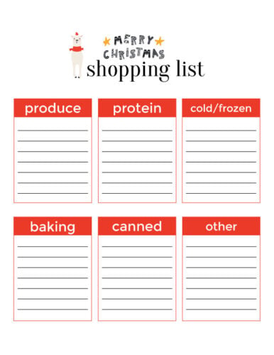 Christmas Menu Planner and Shopping List Printable