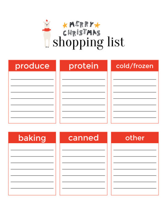 Christmas Shopping list Planner Llama design