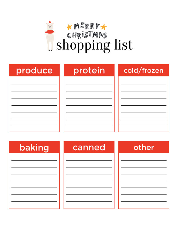 Christmas Menu Planner and Shopping List Printable