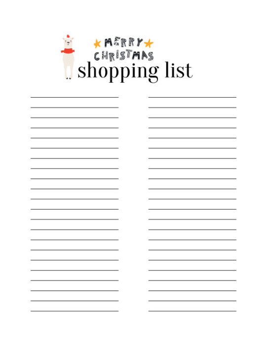 Christmas Shopping List Printable Planner Llama design